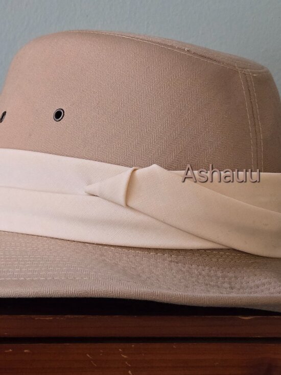 RARE Vintage 80s Fedora Hat Made in France 56 7 Tan Beige Herringbone Safari Hat main image 4